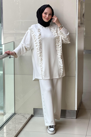 Ghisa Fırfırlı Top Zımbalı Tunik Pantolon Takım