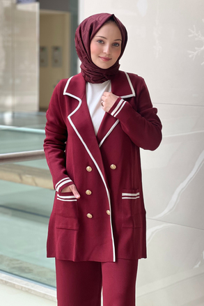 Ghisa Kruvaze Yaka Triko Blazer Pantolon Takım