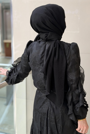 Matex Jakarlı Fırfır Detaylı Organze Bluz Etek Takım