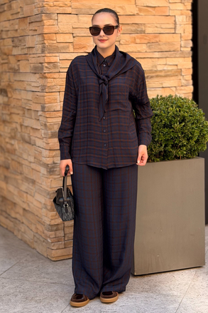 İpekyol Ekose Desen Wide Leg Pantolon