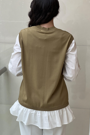 Tığ Triko Gömlek Yaka Metal Broş Detaylı Rayon Tunik