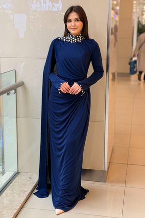 Fashion Nigth Yaka Ve Beli Taş Detaylı Abiye Elbise