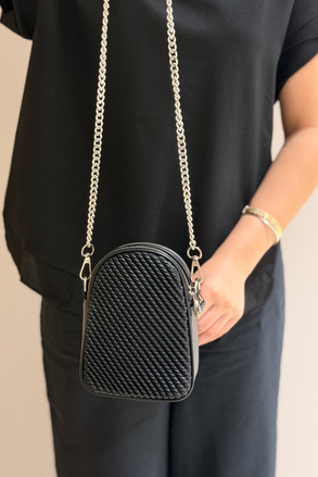 Mahal Bags Örgü Dokulu Çift Fermuarlı Çapraz Çanta