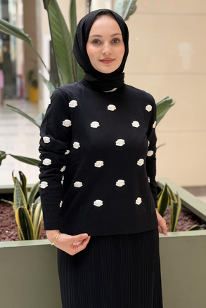 Ghisa Kabartma Mini Çiçek Desenli Merserize Tunik