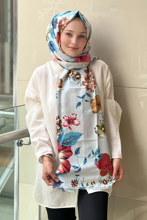 İpekevi 6107 Petunya Desenli İpek Şal
