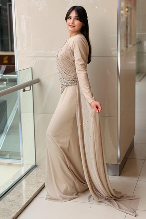 Fashion Night Drapeli Taş İşlemeli Tül Abiye Elbise