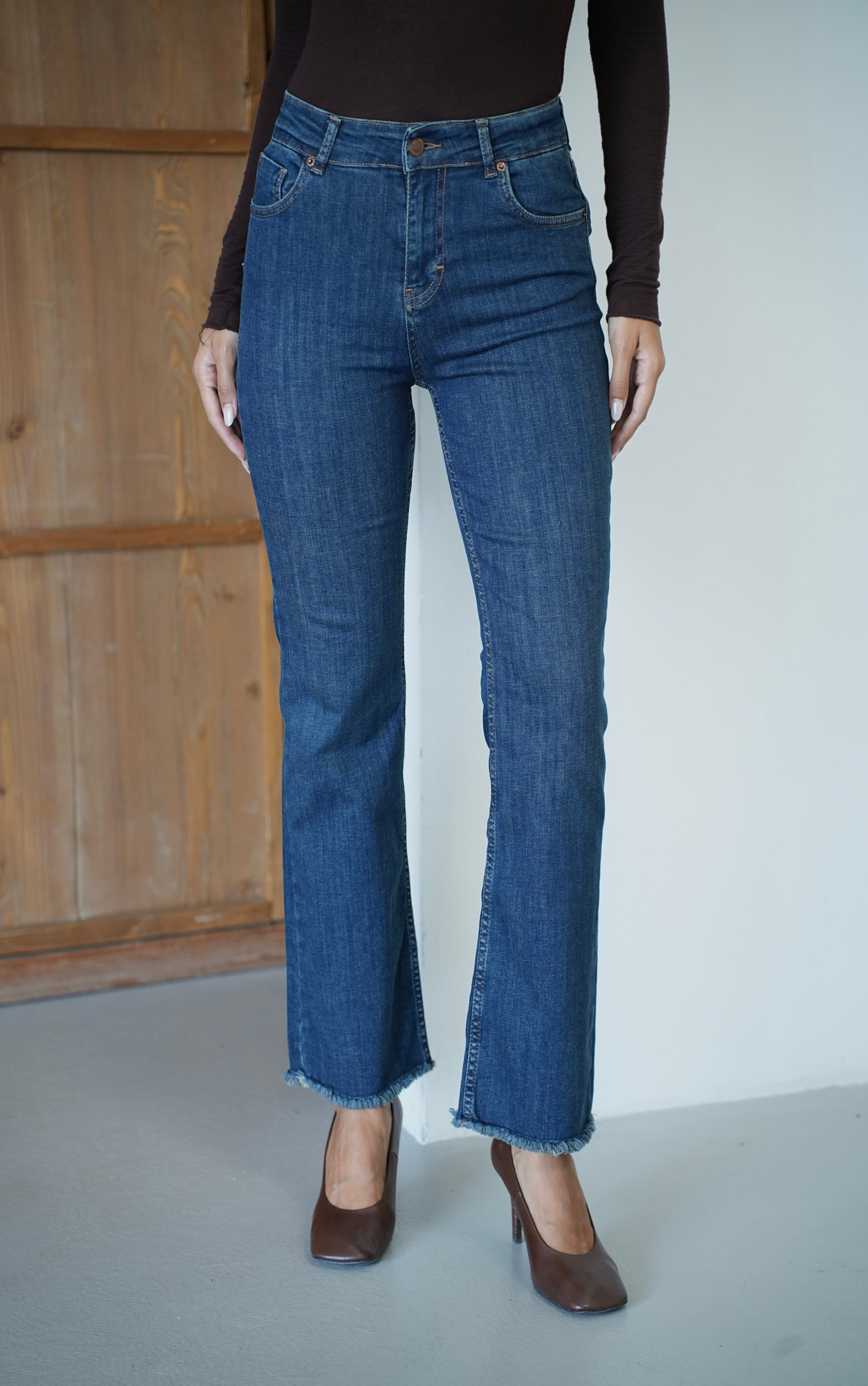 LACARINOMini Flare Dark Blue Jean Pantolon