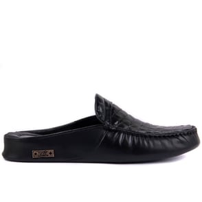 Black Leather Mens Home Slippers