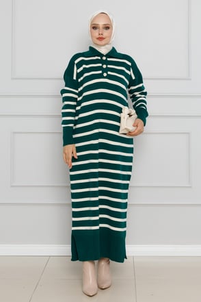 Polo Striped Knit Dress-Petrol color
