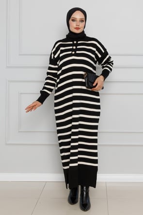 Polo Striped Knit Dress-black color
