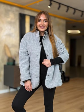 Astarlı Gri Mavi Teddy Mont