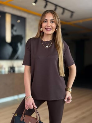 Bisiklet Yaka Kahve Modal Tshirt