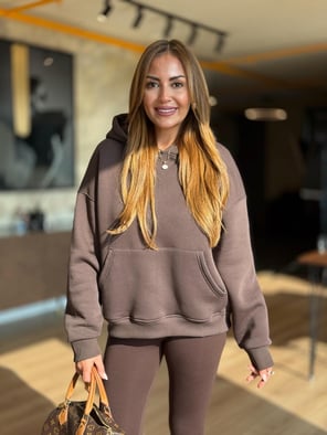 Kapüşonlu Kanguru Cep Kahve Sweatshirt