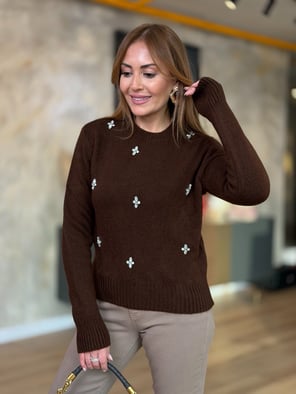 Ön Taşlı Kahve Kazak