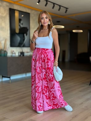 Pembe Desenli Pantolon Etek