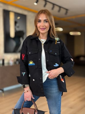 Premium Nakışlı Siyah Jean Ceket