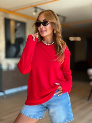 Uzun Kol Kırmızı Modal Sweatshirt
