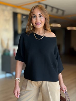 Yarasa Kol Kayık Yaka Siyah Triko