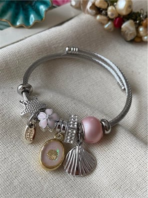 Çelik Pembe Deniz Kabuğu Charm Bileklik