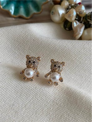 VIP İncili Teddy Bear Küpe