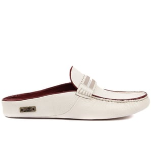 White Leather Mens Home Slippers