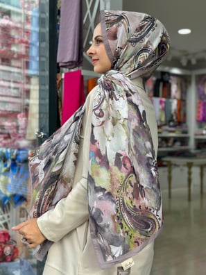 Desenli Özel Şal (Vizon)