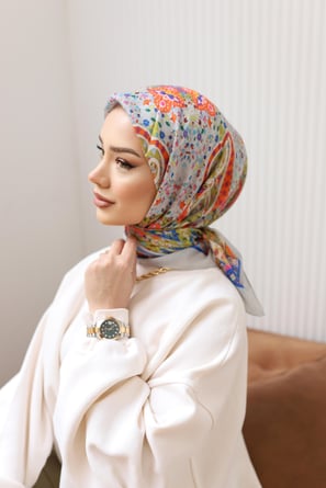 Desenli Soft Eşarp (Açık Gri)