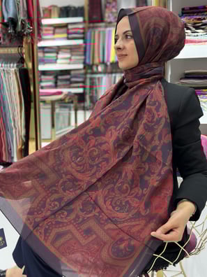 Ed Scarf Celebrity Bordo Barok Desenli Şal