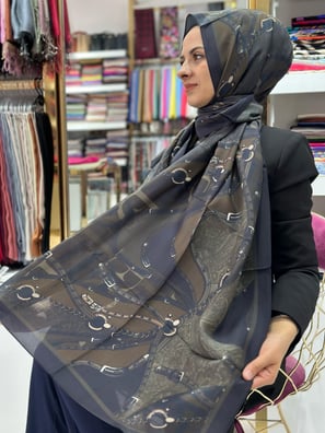Ed Scarf Celebrity Lacivert Desenli Şal