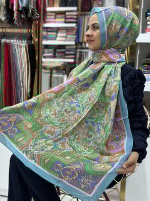 Ed Scarf Celebrity Turkuaz Barok Desenli Şal