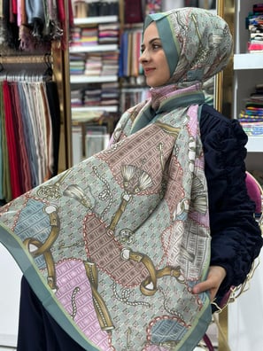 Ed Scarf Celebrity Turkuaz Zincir Desenli Şal