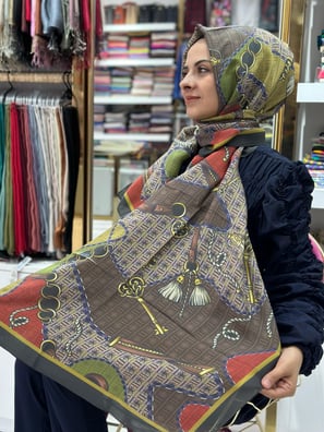 Ed Scarf Celebrity Vintage Kahve Zincir Desenli Şal