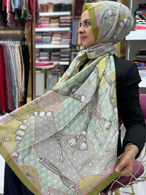 Ed Scarf Celebrity Yağ Yeşili Zincir Desenli Şal