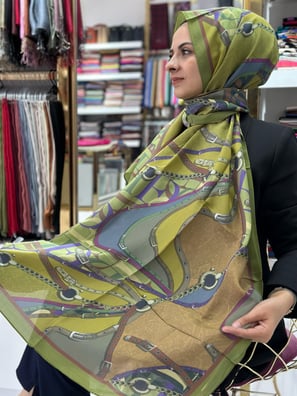 Ed Scarf Celebrity Zeytin Yeşili Desenli Şal