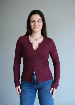 Düğme Detaylı Büzgülü Bluz Bordo