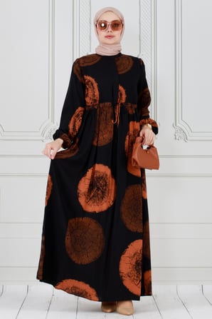 Hidden Button Viscon Dress-Brown