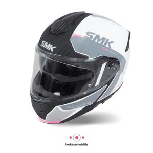 SMK Gullwing Kresto Çene Açılır Kask Parlak Beyaz-Gri-Pembe