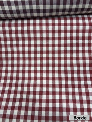 Orta Boy Kareli Etuval Cotton Keten Bordo