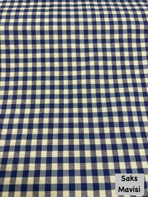 Orta Boy Kareli Etuval Cotton Keten Saks Mavi
