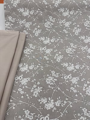 Bahar Dalı Desen Akfil Kumaş D80700 Taş Rengi Zemin Beyaz