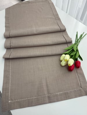Ajur Detaylı Linen Kumaş Runner Çuval Rengi