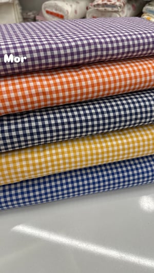 Mini Kareli Desen Poly Poplin Kumaş Mor