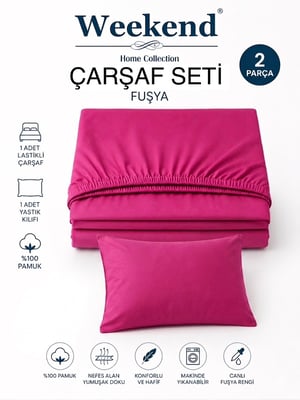 Weekend Tek Kişilik %100 Pamuk Ranforce Lastikli Çarşaf Seti – 100X200 Cm Fuşya Pembe
