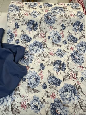 Şakayıklar Desenli Akfil Kumaş D3700 Mavi