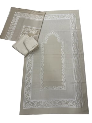 Şal Desen Etamin Boşluklu Pano Seccade, Kare Örtü Ve İkili Havlu Set Kapuçino