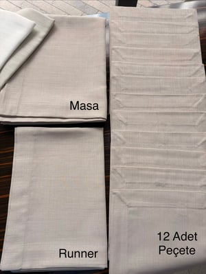 Gardenya Kumaş 12 Kişilik Masa, Peçete ve Runnerdan Oluşan Köşe Çevrili Servis Takımı Kapuçino