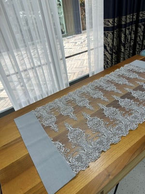 Güpür Kumaş Hazır Runner DGR75 Gri