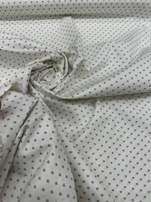 Mini Beyaz Kalp Desen Poplin Kumaş D2672 Gri