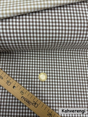 Mini Kareli Etuval Cotton Keten Kahverengi