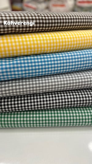 Mini Kareli Desen Poly Poplin Kumaş Kahverengi
